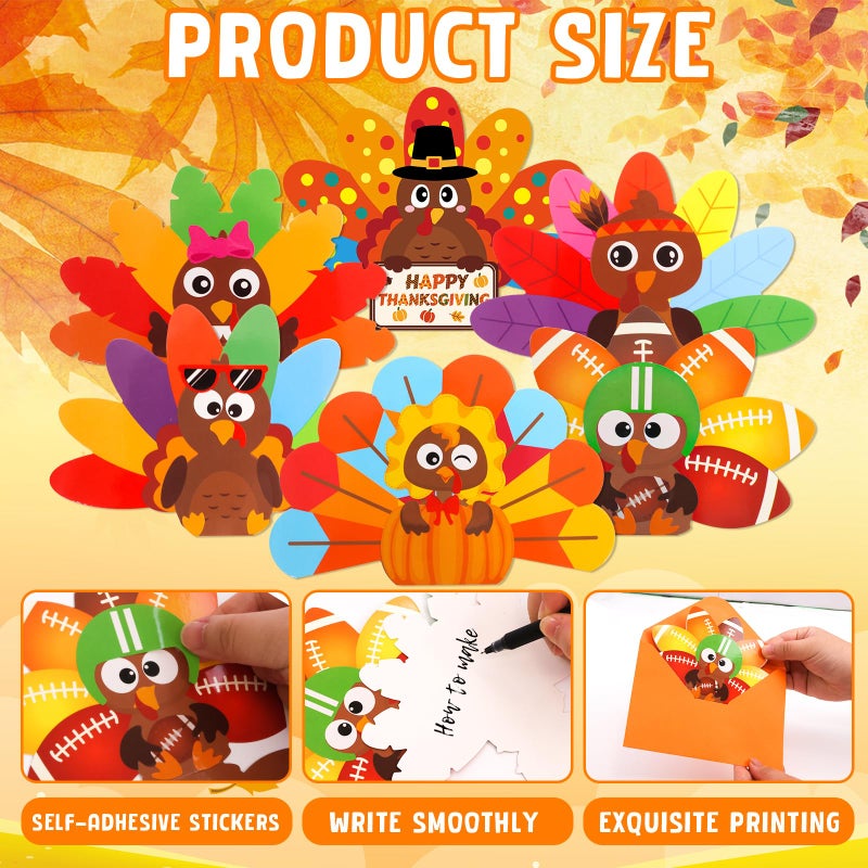 ceiba tree Thanksgiving Turkey Cards Turkey Shaped Craft Kits for Kids 18Pcs Thanksgiving Greeting Card Bulk DIY Make Your Own Cards with Stickers and Envelopes for Party Supply Decorations - Image 3